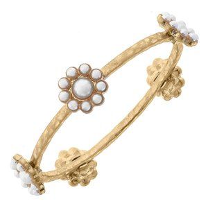 Womens Pearl Flower Bangle NWT, Canvas Style Brand, Worn Gold